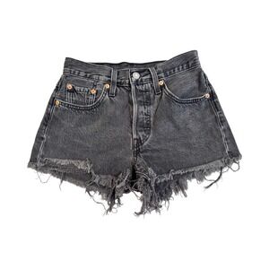 Levis 501 High Rise Cut Off Denim Shorts Washed Black Gray W24 56327-0112